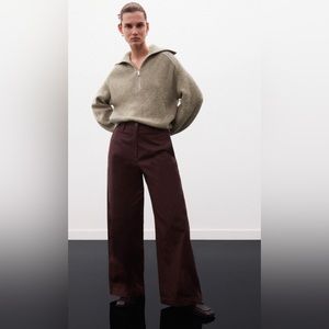 NWT COS Wide Leg Cotton Trousers in Burgundy